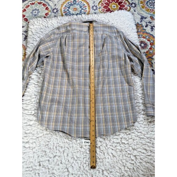 Tasso Elba Mens Shirts Lg 16-16.5 Blue Brown Button Up Plaid Contrast Cuff - Picture 5 of 8